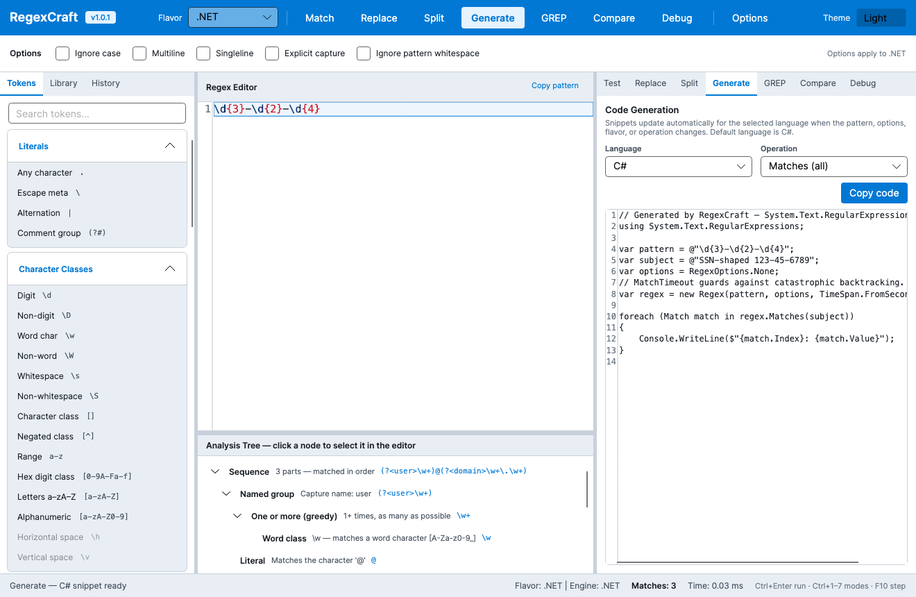 Generate mode producing C# code